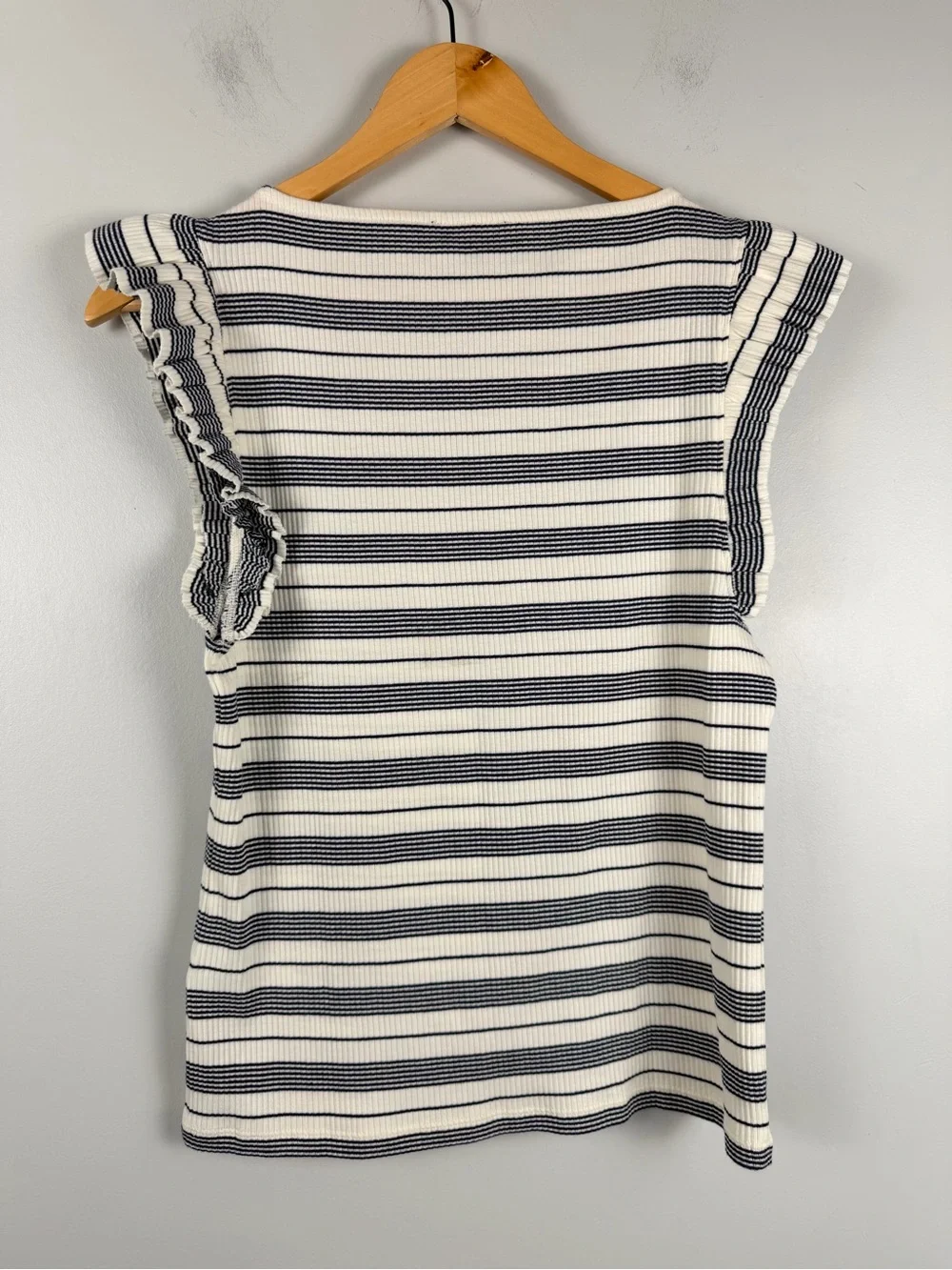 J. Crew Ruffle Sleeve Stripe Ribbed top size medium